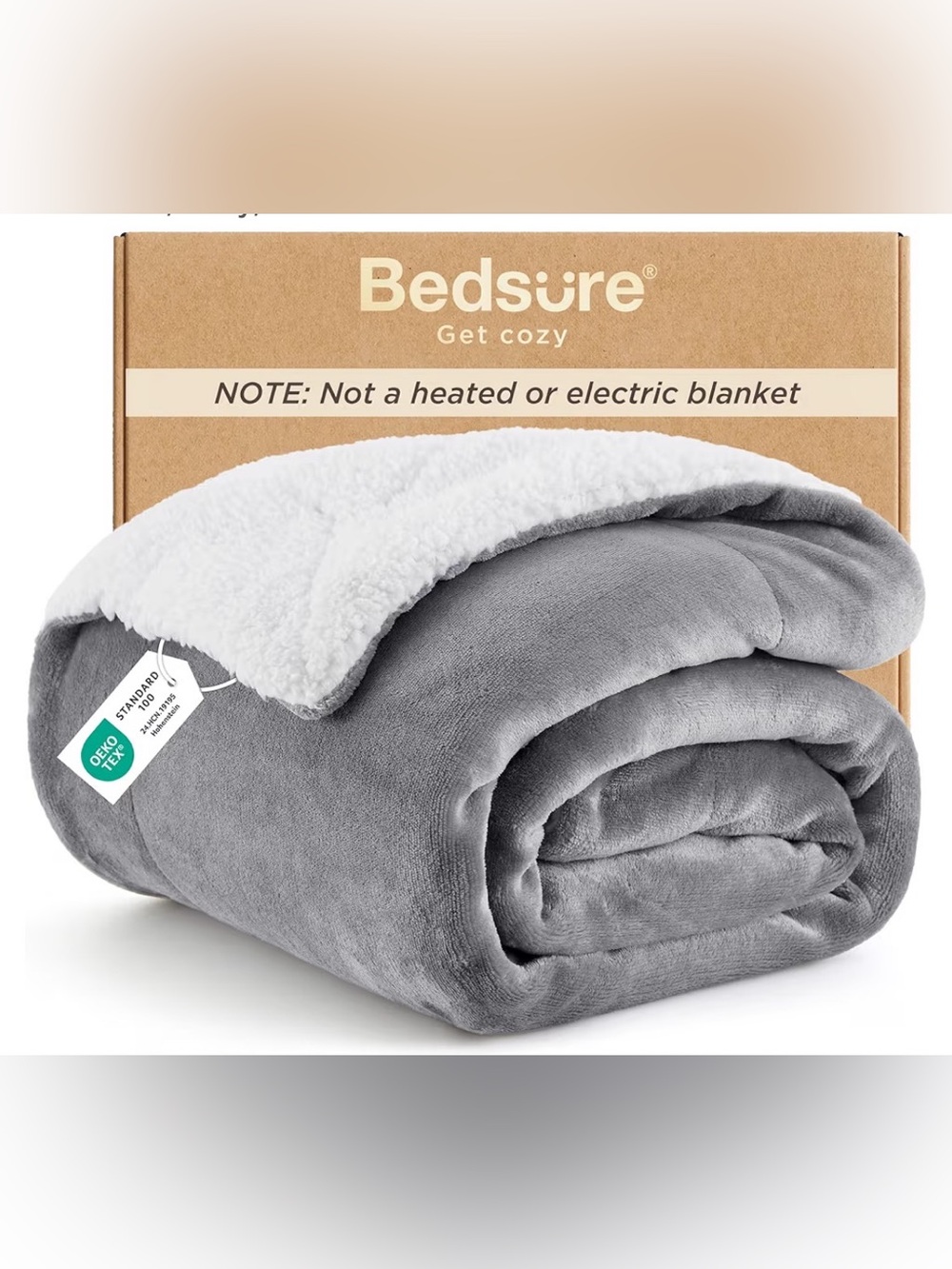 Bedsure Gray Sherpa Reversible Throw Blanket - Plush Cozy Comfort